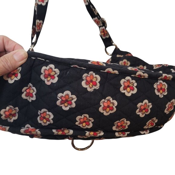 Vera Bradley Black Floral Quilted Shoulder Bag With Adjustable Strap & Silver Ri - Picture 10 of 12